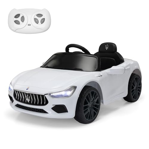 TOBBI Kids Ride on Car, 12V Licensed Maserati Ghibli, Electric Car for Boy Girl with Remote Control, 3 Speeds, Music, Bright Lights, MP3, USB, Electric Vehicle for Kids Ages 3-6 Years, White