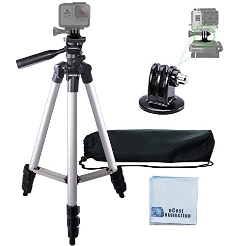 50' Aluminum Camera Tripod with Built in Bubble Level Indicator for All GoPro HERO Cameras + Tripod Mount & an eCostConnection Microfiber Cloth