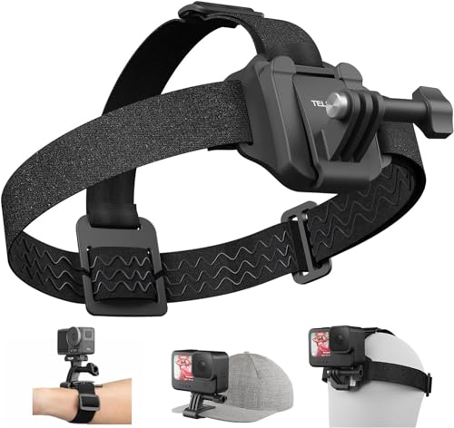 TELESIN° Head Strap Mount with Cap Clip, Quick Release Head Belt Mount Compatible with Go Pro Hero 11/10/9/8/7/6/5, Fusion, Max, DJI OSMO and Most Action Cameras Head Mount
