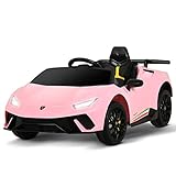 Uenjoy 12V Kids Electric Ride On Car Lamborghini Huracán Motorized Vehicles with Remote Control, Battery Powered, LED Lights, Wheels Suspension, Music,Compatible with Lamborghini, Pink