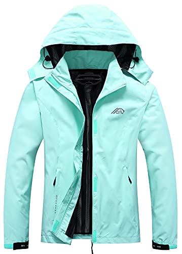 Women's Waterproof Rain Jacket Lightweight Hooded Raincoat for Hiking Travel Outdoor Light Green L