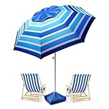8FT Large Beach Umbrella, Portable Outdoor Umbrella with UPF50+ UV Protection, Sandbag, Air Vents, Sand Anchor, Push Button Tilt Pole, Windproof Sunshade Shelter for Beach, Sand, Patio, Yard