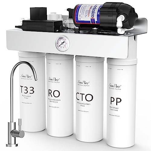 SimPure Tankless UV Reverse Osmosis System, NSF/ANSI 58 Certified, RO Water Filter System Under Sink 400GPD, 8 Stage Water Filtration, TDS Near 0, BPA Free, 1.5:1 Pure to Drain, Built-in Pump T1-400UV