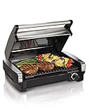 Hamilton Beach Electric Indoor Searing Grill Removable Easy-To-Clean Nonstick Plate, 6-Serving, Extra-Large Drip Tray, Stainless Steel (25360)