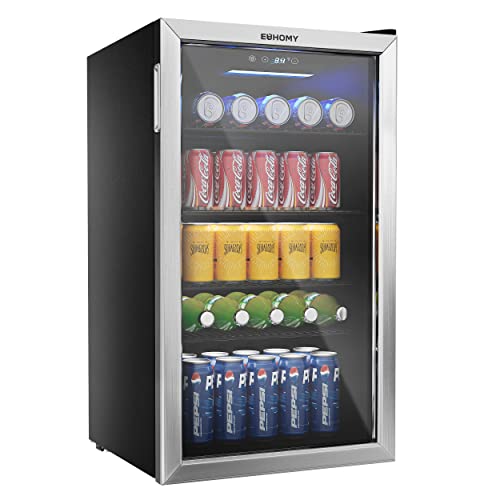 EUHOMY Beverage Refrigerator and Cooler, 126 Can Mini fridge with Glass Door, Small Refrigerator with Adjustable Shelves for Soda Beer or Wine, Perfect for Home/Bar/Office (Slive).