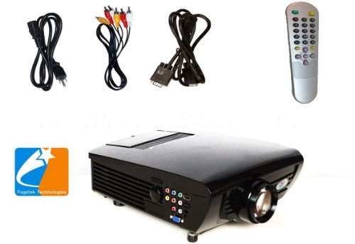 LCD Video Projector, Fugetek FG-637, Great Entry Level Home Theater Movie Cinema, Extended Life LED Lamp, Features HDMI, VGA, YPBPR, 1080i/p, HD Ready, Black, US Support