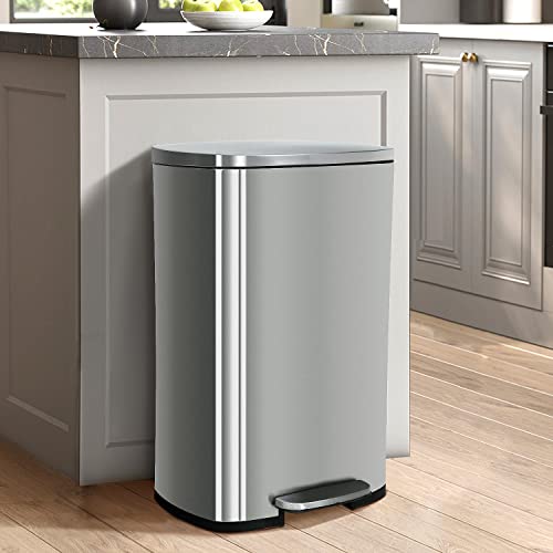 50 Liter / 13 Gallon Kitchen Trash Can, Stainless Steel with Lid, Foot Pedal and Inner Bucket, Fingerprint-Resistant Soft Close Lid Garbage Can, Odor Proof and Hygienic