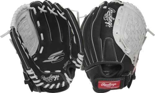 Rawlings | SURE CATCH T-Ball & Youth Baseball Glove | Right Hand Throw | 10.5' | Black/Grey