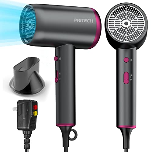 Ionic Hair Dryer, PRITECH 1875W Professional Hair Blow Dryer, Portable Travel Hair Dryer with Concentator Nozzle and Powerful Hot/Cool Wind Settings, Pro Negative Ion Quiet for Salon