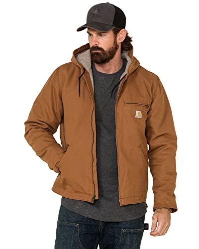 Carhartt mens Relaxed Fit Washed Duck Sherpa-lined Jacket Work Utility Outerwear, Carhartt Brown, X-Large US