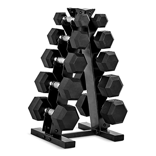 CAP Barbell 150 LB Coated Hex Dumbbell Weight Set with Vertical Rack, Black, New Edition