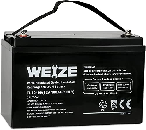 WEIZE 12V 100AH Deep Cycle AGM SLA VRLA Battery for Solar System RV Camping Trolling Motor, Marine, Overland/Van, and Off Grid Applications