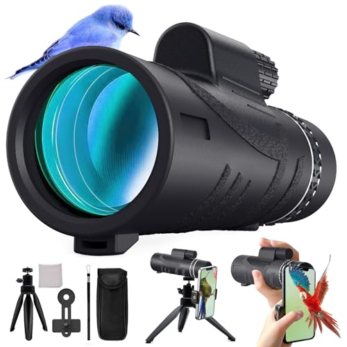 2024 New 80x100 HD High Powered Monocular Telescope with Smartphone Adapter and Tripod,Monoculars for Adults with BAK-4 Prism and FMC Lens,Clear View,Low Night Vision Monocular for Bird Watching