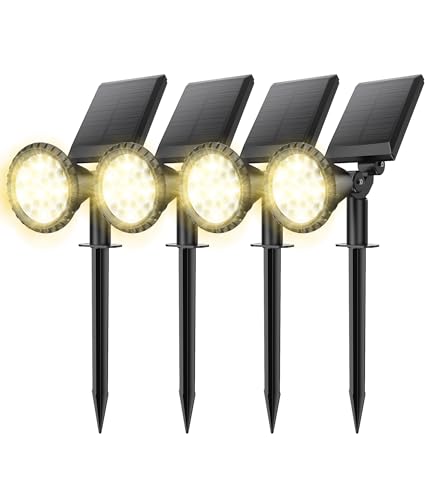 NBKLS Solar Spot Lights for Outside, 27 LED Outdoor Solar Lights for Yard, 4 Pack Solar Spotlights Waterproof Auto On/Off for Landscape, Wall, Garden, Pool, Tree, Pathway and Driveway(Warm White)