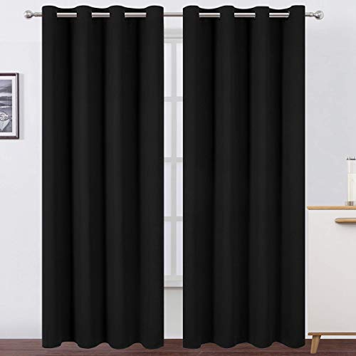 LEMOMO Blackout Curtains 52 x 84 inch/Black Curtains Set of 2 Panels/Thermal Insulated Room Darkening Bedroom Curtains