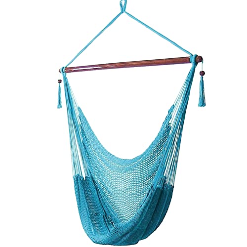 Sunnydaze Indoor/Outdoor Caribbean XL Hanging Hammock Chair - Soft-Spun Polyester Rope - 300-Pound Capacity - Sky Blue