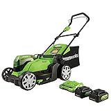 Greenworks 2 x 24V (48V) 17' Cordless Lawn Mower, (2) 4.0Ah USB Batteries (USB Hub) and Dual Port Rapid Charger Included