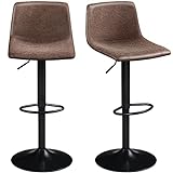 Yaheetech Bar Stools Counter Height, Swivel Barstools with Footrest and L Shape Back, Height Adjustable Modern Bar Chairs, Vintage Leather, Brown
