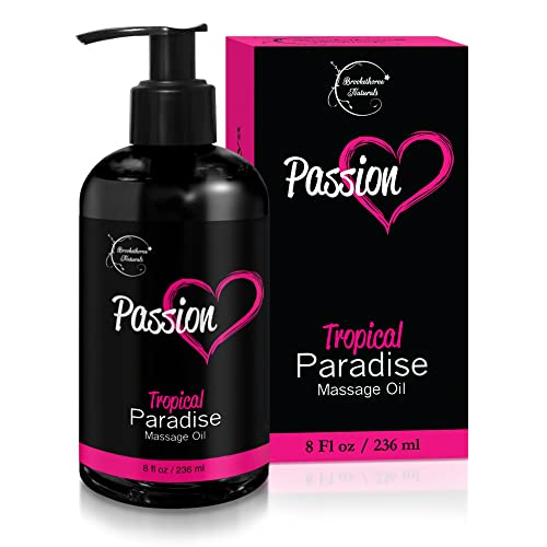 Passion Massage Oil for Couples Massage. All Natural, Tropical Paradise Scent with Almond & Jojoba Oil. Ideal for Aromatherapy, Full Body & Muscle Massage – for Women & Men - 8oz