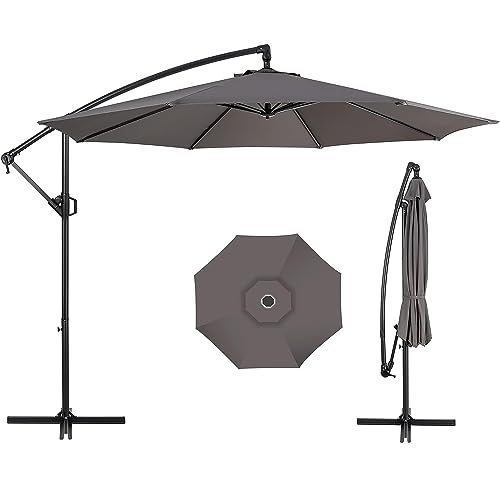 Vongrasig 9FT Hanging Offset Patio Umbrella, Outdoor Market Cantilever Umbrella, w/Easy Tilt Adjustment, Fade Resistant Waterproof Polyester Shade, 8 Ribs for Backyard, Poolside Garden, Grey