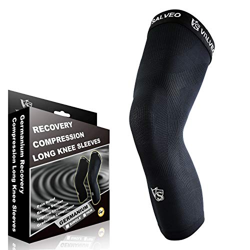 Vital Salveo-Sports Outdoor Compression Long Knee Sleeve Leg Support knee brace Thin Light undersleeve Germanium Recovery Running Basketball (1 PC) Large