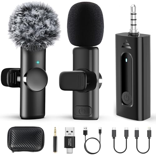 CHRIMEFLAME Dual Wireless Lavalier Microphone for Camera/iPhone/Android Phone/Laptop/Computer/GoPro, Professional Plug-Play Lapel Microphone for Video Recording, Interview, Vlogging