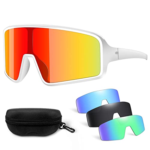 Cycling Glasses with 4 lenses, UV400 Outdoor Polarized Sports Sunglasses for Men Women Cycling Fishing Running Baseball Golf