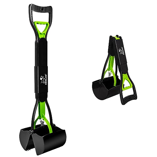 SZHLUX 28' Pooper Scooper, Foldable Dog Pooper Scooper with Unbreakable Material and Durable Spring for Grass and Gravel, Green