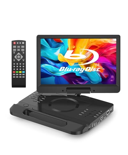 FANGOR 13.3 Inch Portable Bluray Player with 12' HD Swivel Screen, 5 Hours Rechargeable Battery and Remote Control, HDMI Out/AV in, Multi-Media Player, USB/SD Card, Last Memory