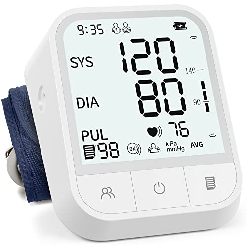 AOJOO Blood Pressure Monitor - Automatic Upper Arm Blood Pressure Machine - Adjustable Digital BP Cuff Kit with Large LCD Backlit Display, 198 Sets Memory - Storage Bag