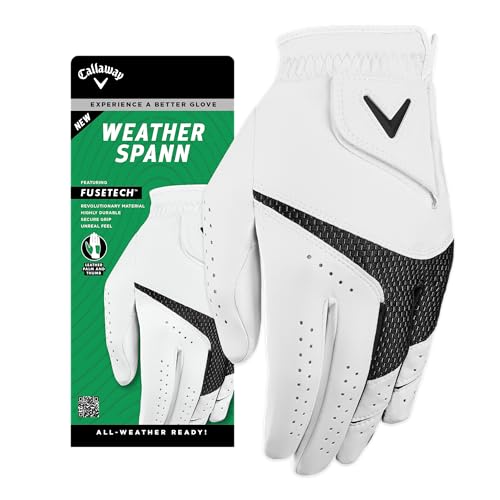 Callaway Golf Weather Spann Glove (Worn on Left Hand, Standard, Medium, White)