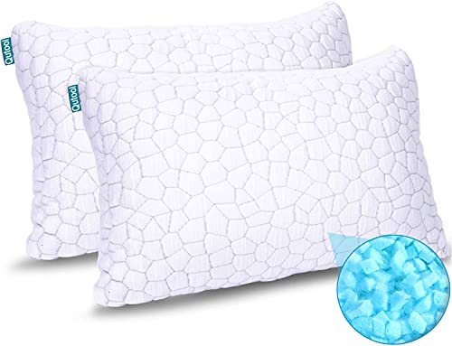 Cooling Bed Pillows for Sleeping Adjustable Gel Shredded Memory Foam Pillows - Luxury Bamboo Pillows for Side Back Sleepers Washable Removable Cover CertiPUR-US Certified (Queen Size (Pack of 2))
