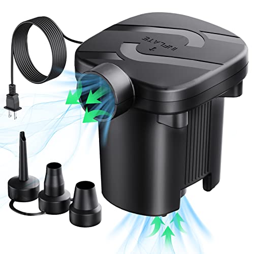 Electric Air Pump, Quick-Fill Air Pump for Inflatables, Portable Air Mattress Pump with 3 Nozzles, AC110-120V Electric Pump for Beds, Inflatable Cushion, Couch, Pool Floats, Inflatable Pool, Snow Sled