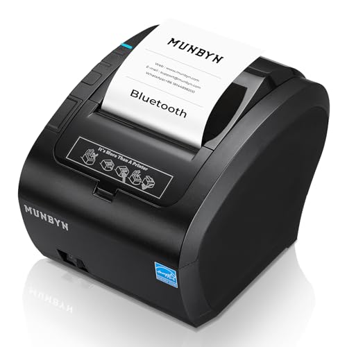 MUNBYN Bluetooth Thermal Receipt Printer P047, 80mm POS Printer, Thermal Printer with USB Serial Ethernet, Bluetooth, Support Android Windows PC Ubereats(Black)