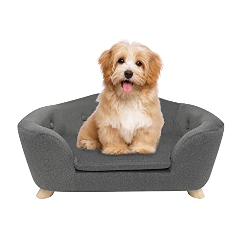 SHAVI Pet Sofa Bed Dog Couch for Small Pet Dog and Cats, Low Back Pet Lounging Bed with Linen Modern Sofa for Dogs Easy-to-Clean(Grey)