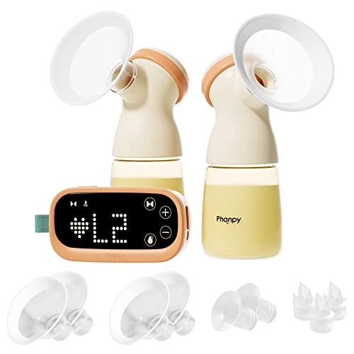 Phanpy E-Shine Double Electric Breast Pump 4 Modes 8 Gears High Performance Touch Screen, 20/24/28 mm Flange and Insert Included