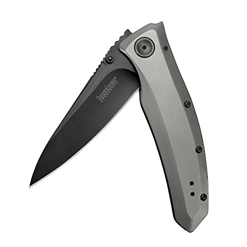 Kershaw Grid Pocketknife, 3.7' 8Cr13MoV Steel Drop Point Plain Edge Blade, Assisted One-Handed Flipper or Thumb Stud Opening, Frame Lock EDC