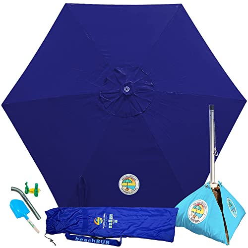 BEACHBUB All-In-One Beach Umbrella System. Includes 7 ½' (50+ UPF) Umbrella, Oversize Bag, Base & Accessory Kit