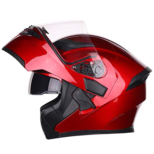 Full Face Motorcycle Helmet Dual Visor Sun Shield Flip up Modular Motocross DOT Approved Helmets (M, Red)