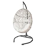 Iwicker Outdoor Rattan Egg Hanging Swing Chair with Cushions and Stand (Beige)