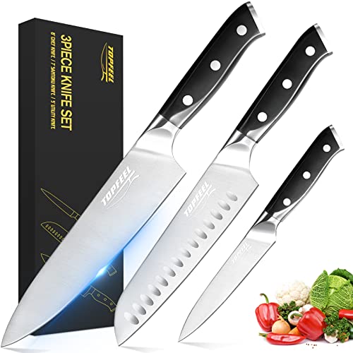 Professional Chef Knife Set Sharp Knife, German High Carbon Stainless Steel Kitchen Knife Set 3 PCS-8'Chefs Knife &7'Santoku Knife&5'Utility Knife, Knives Set for Kitchen with Gift Box…