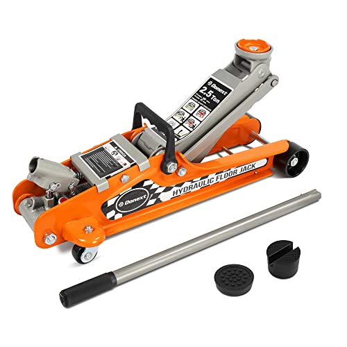 Donext Hydraulic Low Profile Trolley Service/Floor Jack with Single Piston Quick Lift Pump 2 Extra Jack Pads, 2.5 Ton (5,000 lb) Capacity, Orange