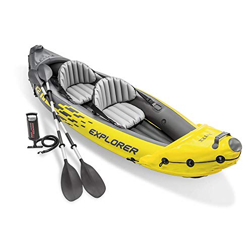 INTEX 68307EP Explorer K2 Inflatable Kayak Set:Includes Deluxe 86in Aluminum Oars and High-Output Pump – 2-Person – Adjustable Seats with Backrest – Removable Skeg – 400lb Weight Capacity