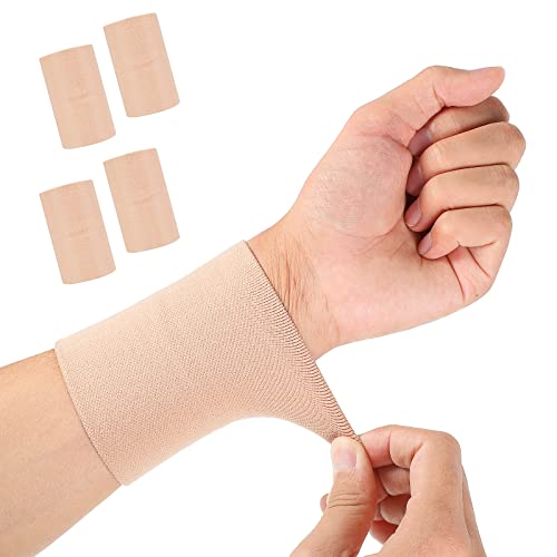 SATINIOR 2 Pairs Compression Wrist Sleeve Compression Wrist Brace Wrist Supports Wrist Wraps Elastic Wristbands for Men and Women Tennis, Tendonitis, Carpal Tunnel (Beige, Medium)