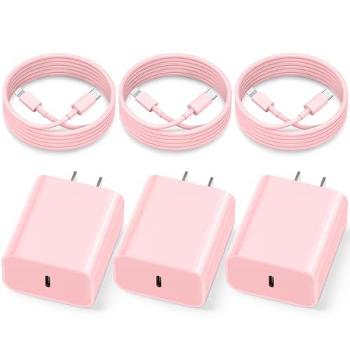 for iPhone Fast Charger【MFi Certified】 3 Pack 20W PD USB C Wall Charger Adapter with 6FT USB C to ightning Cord Fast Charging Cable Compatible with iPhone 14/13/12/11/Pro/Pro Max/Xs/Xr/X, Pink