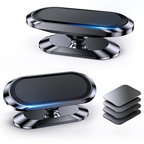 【2-PACK】Magnetic phone holder for car, [ Super Strong Magnet ] [ with 4 Metal Plate ] iPhone car mount for cell phone, [ 360° Rotation ] Universal Dashboard adhesive Magnetic Phone Mount