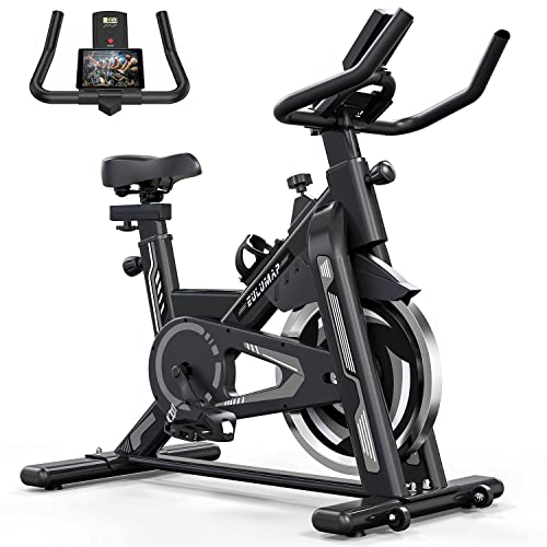 Exercise Bike - Stationary Indoor Cycling Bike for Home GYM with Tablet Holder and LCD Monitor,Silent Belt Drive,Comfortable seat and quiet flywheel(Grey)