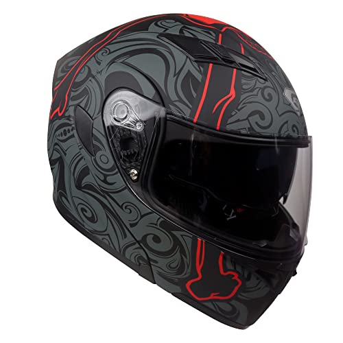 KYPARA Motorcycle Dual Visor Flip up Modular Full Face Helmet with DOT Certification of Impressionism (Lucifer, L)
