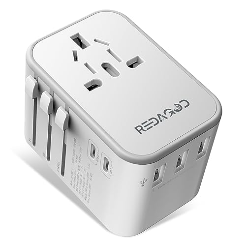 Universal Travel Adapter,Redagod International Plug Adapter with 3 USB A 2 USB C Ports Max 6A 30W, All-in-one Worldwide Wall Travel Charger for Europe UK AUS Asia Japan Covers 200+Countries