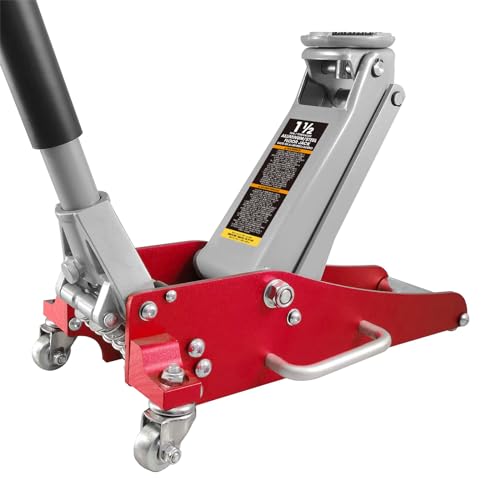 BIG RED AT815016LR Torin Hydraulic Low Profile Aluminum and Steel Racing Floor Jack with Dual Piston Quick Lift Pump, 1.5 Ton (3,000 lb) Capacity, Red